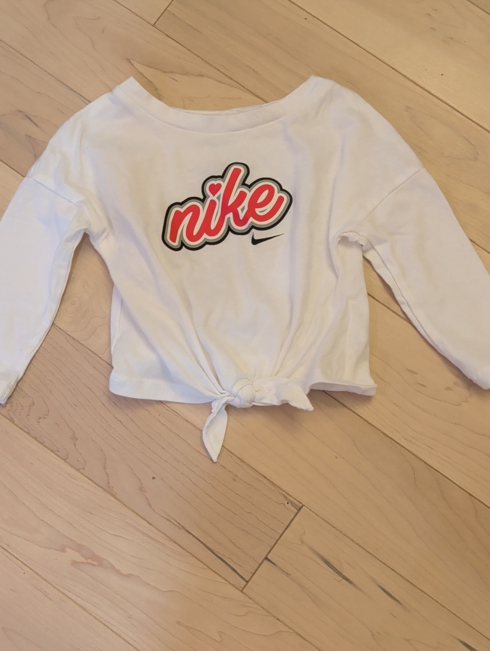 Nike White Long-Sleeve Tie-Front Kids Top with Pink Logo